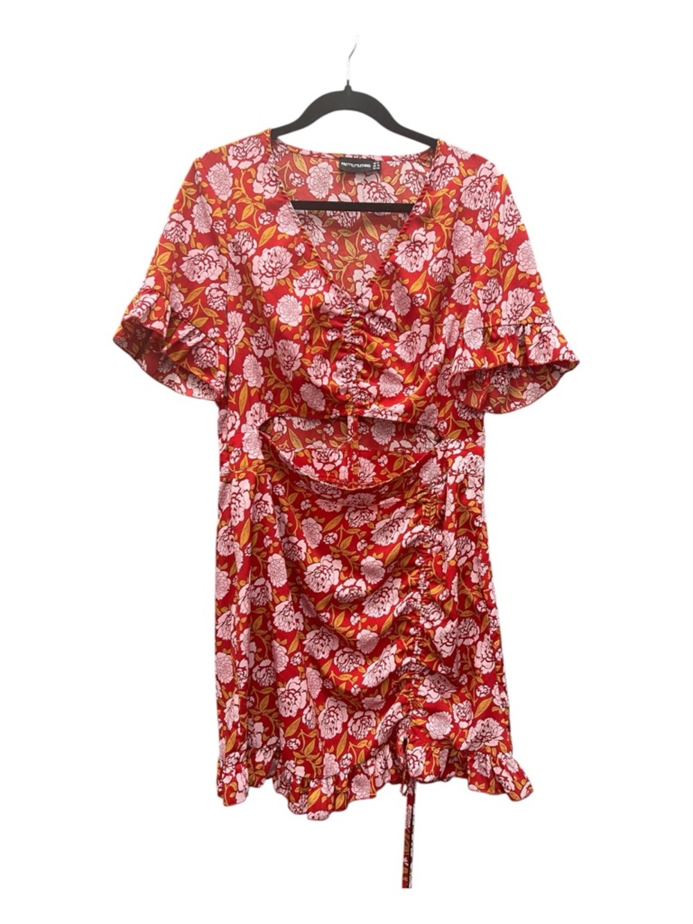 PrettyLittleThing Red Floral Print Dress with Pink & Gold Accents
